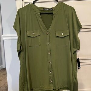 Chic Olive Button-Down Women's Shirt